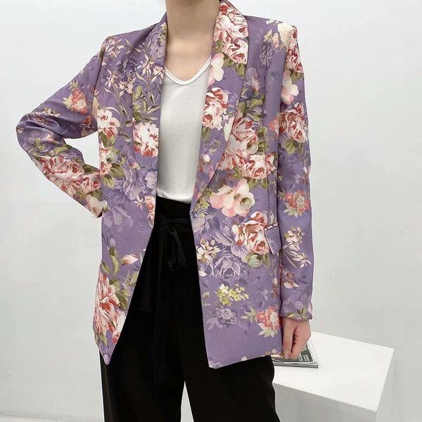 

women's suits & blazers pinkou women retro elegant floral blazer double breasted long sleeve notched collar jacket stylish coats ca11, White;black