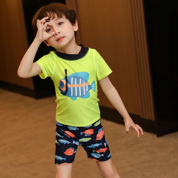 

children's suit children's summer boys' and trunks split three piece 2-10 year old boys' one-piece large pattern swimsui, Black