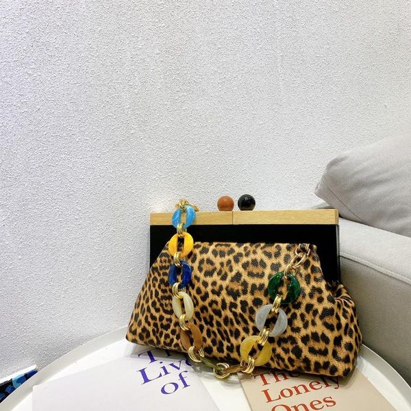 

leopard women clip bag handbag designer 2021 acrylic thick chain bucket bags famous brands purses and for ladys evening
