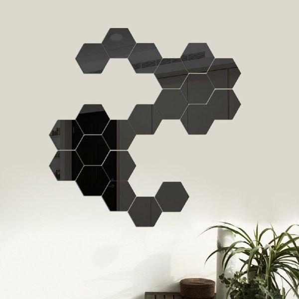 

mirrors 24pcs hexagon removable waterproof self-adhesive mirror stickers home bathroom kitchen wall decoration