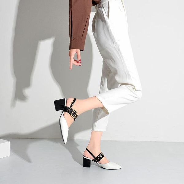

fashion leisure women closed toe back strap sandals buckle mixed colors shoes square heel high ankle, Black