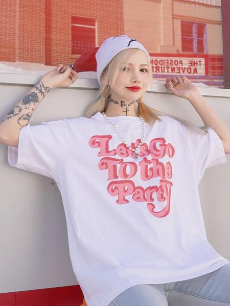 

women's t-shirt fashion summer kawaii oversized short-sleeved national tide printed trendy loose compassionate hip-hop women, White