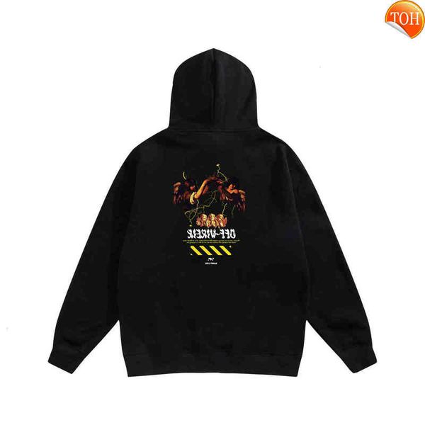 

wireik wear off | men's spring and autumn thin hooded sweater trend versatile fun print oversize, Black