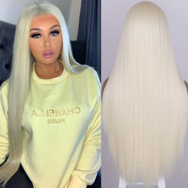 

synthetic wigs merisihair 30 inch blonde straight hair for women wig long middle part no bangs, Black