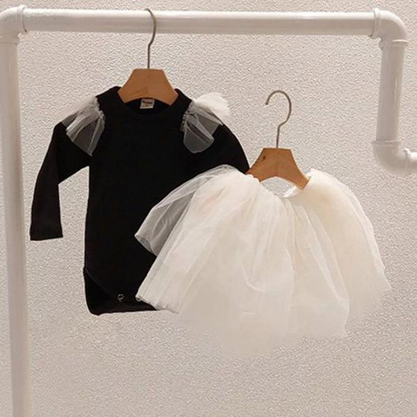 Bebé de Algodão de Algodão Manga Longa Bodysuit e Tutu Says Set toddler Meninas Ballet Terno Meninas Saias Roupas 0-24m Princesa Trajes 210413