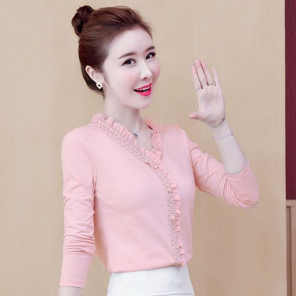 

women's blouses & shirts women spring summer style lady casual v-neck long sleeve slim blusas df3778, White