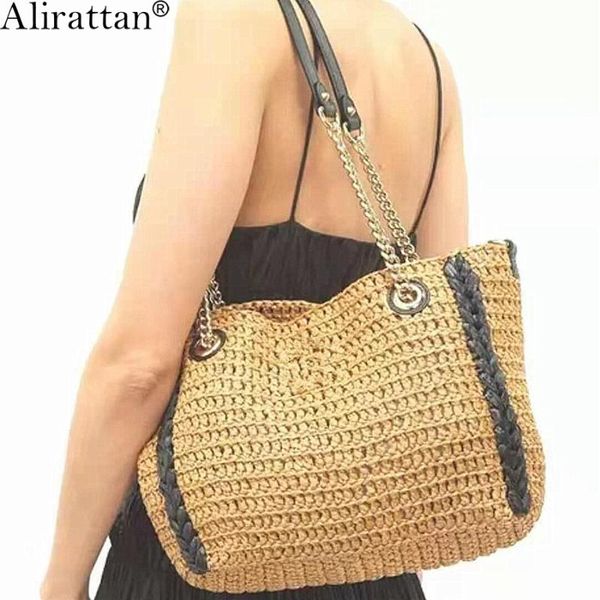 

evening bags alirattan vacation straw bag for women 2021 fashion design chain shoulder messenger female travel beach
