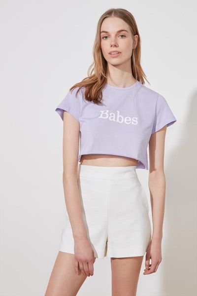 

women's t-shirt trendyol printed knitted crop twoss19vg0152, White