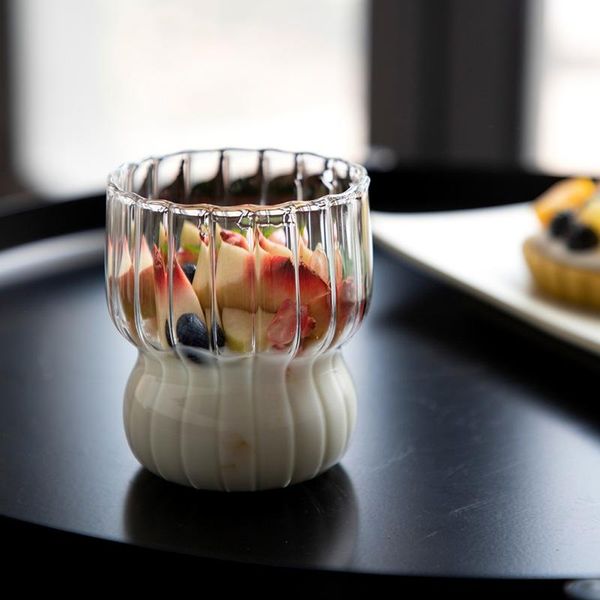 

wine glasses 260ml heat resistant cup breakfast milk glass ice cream whisky beer mug cute striped fat