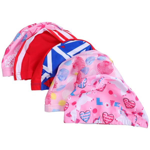 

swimming caps 5pcs waterproof cap kids swim hat bathing accessory (random style)