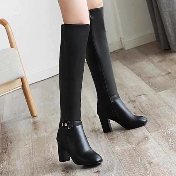 

boots aiweiyi woman black chunky high heels knee buckle design autumn winter ladies motorcycle snow1 gjt7