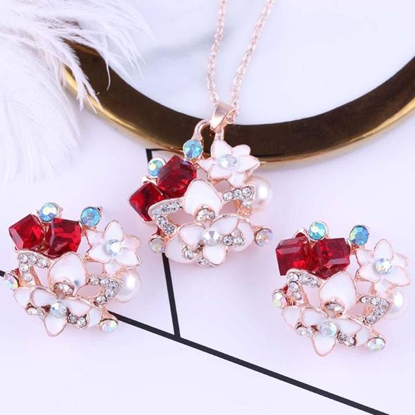 

earrings & necklace lovely rhinestone jewelry set women's drop crystal, Silver