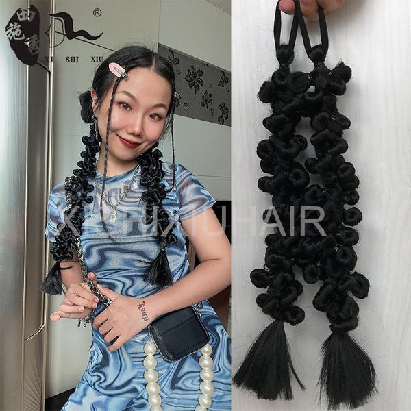 

synthetic wigs xishixiu 16'' braided bangs bride oblique fringe ponytail hair black hairpieces