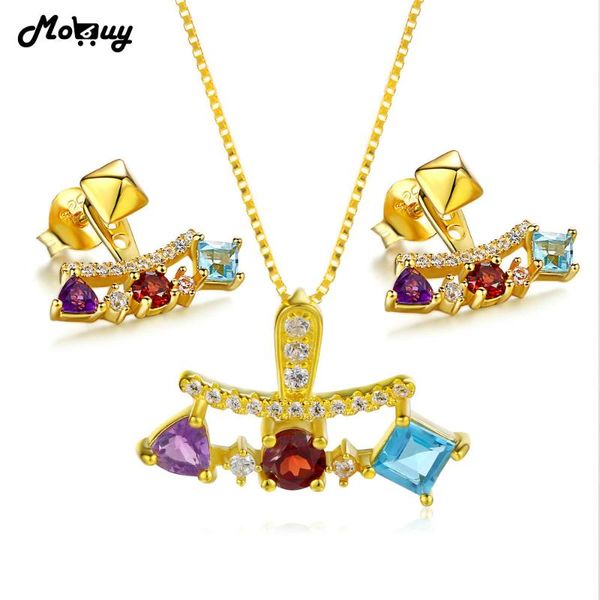 

mobuy 3natural gemstone 2pcs jewelry sets 100% 925 sterling silver for women vintage engagement fine v013en bracelet, earrings & necklace, Black