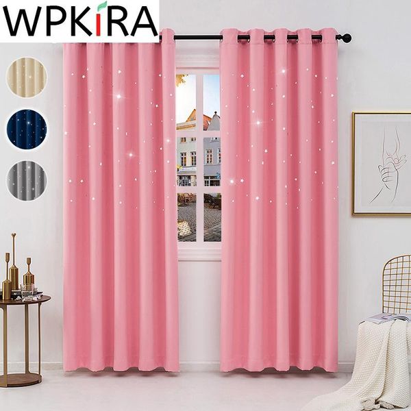 Cortina cortinas nórdico estrela oco cortinas para sala de estar quarto personalidade crianças moderna semi-blackout rosa marinho janela azul m225e