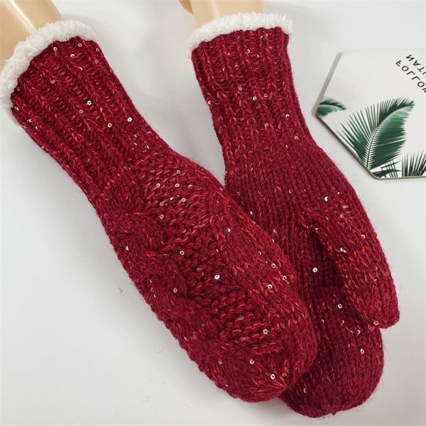 

women's knitted gloves plush thickened finger bag winter outdoor warm wool, Black
