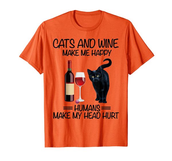 

black cats and wine make me happy humans make my head hurt t-shirt, White;black