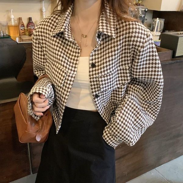 

women's jackets houndstooth design shirt coat korean-style fashion casual short early autumn sweet chic rac, Black;brown