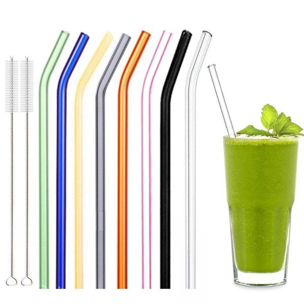 

8colors mixed reusable glass straw eco-friendly drinking straws high borosilicate cocktail tube for bar party favors