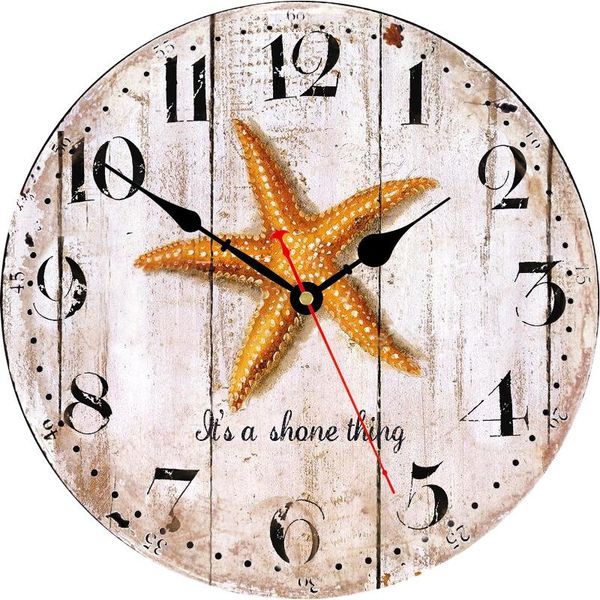 

wall clocks silent non ticking round clock summer theme art decor small starfish clock, coastal design,12inch relogio de parede