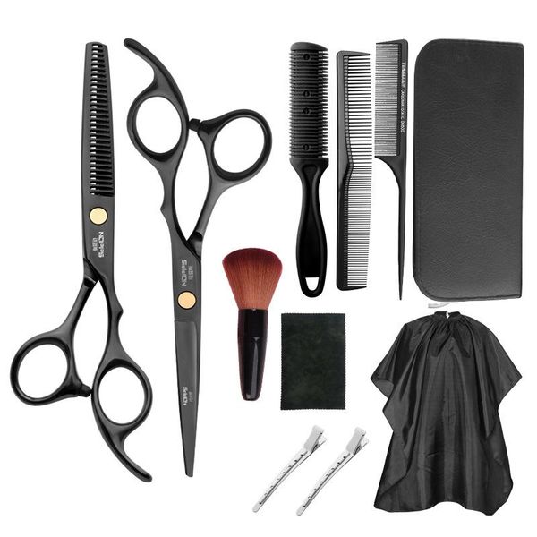 

hair scissors 11pcs/set 6" professional hairdressing set cutting kit barbershop styling tools comb clips cape for home