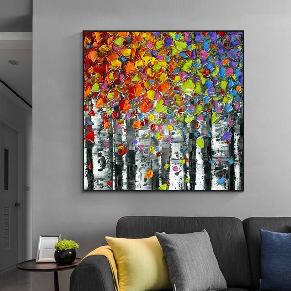 Pintura a óleo moderna impressão de parede arte pintura de lona abstrato árvore poster paisagem imagem para sala de estar casa decoração sem moldura