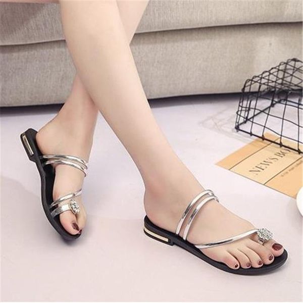 

slippers 2021 women's shoes diamond fashion low with female rudolf scharping flip-flops contracted outside students wear sandals, Black