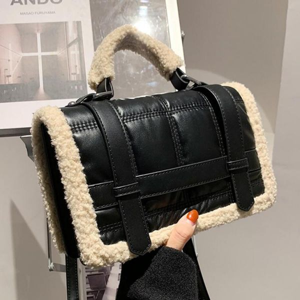 

evening bags autumn and winter lamb wool bag women's 2021 fashion portable small square feeling foreign style single shoulder messenger