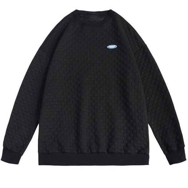 

men's hoodies & sweatshirts men's round neck school uniform sweater couples wild loose jackets drop shoulders solid color pullover, Black