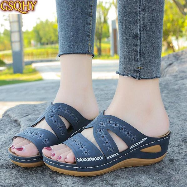 

women's wedge soft slippers ladies casual shoes woman comfy platform sole comfortable sandal outdoor summer female footwear 2021, Black