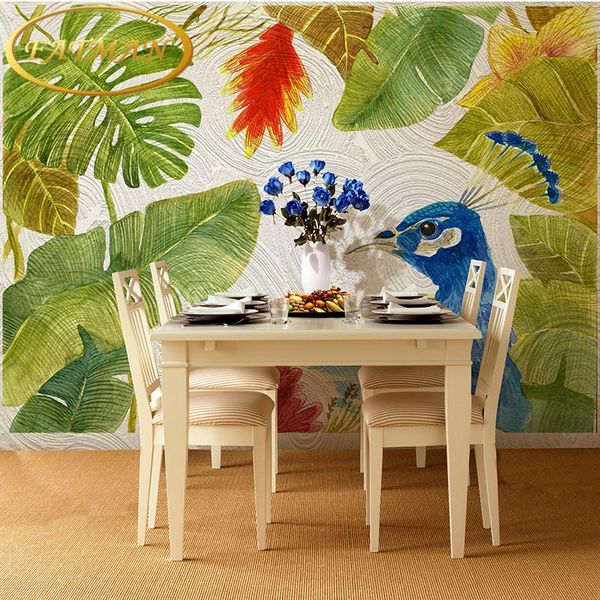 

wallpapers drop custom po wallpaper peacock leaf creative living room sofa background bedroom mural
