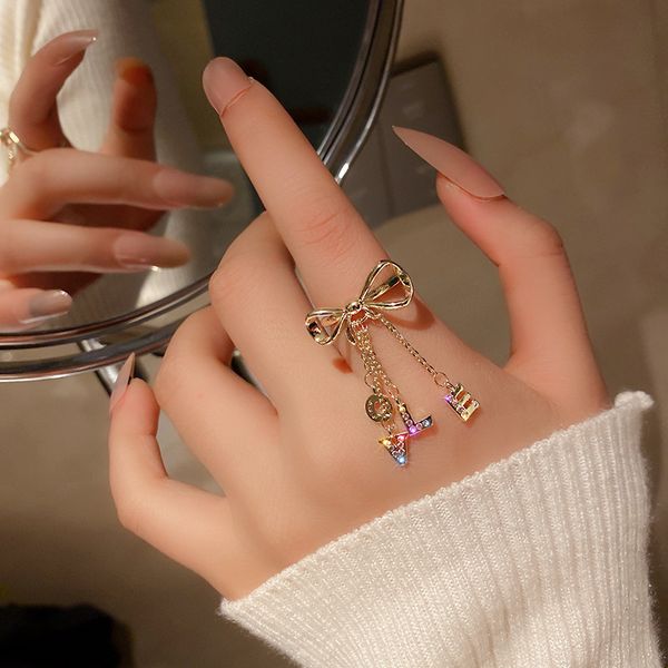 

diamond inlaid english letter love chain finger ring, Silver