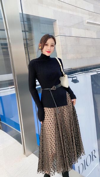 

stitching show thin over the knee underpainting woolen dress autumn medium length knitted long sleeve for women casual dresses, Black;gray