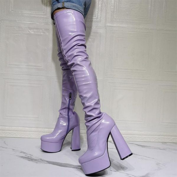 

boots round head thick heel over knee large women's, Black