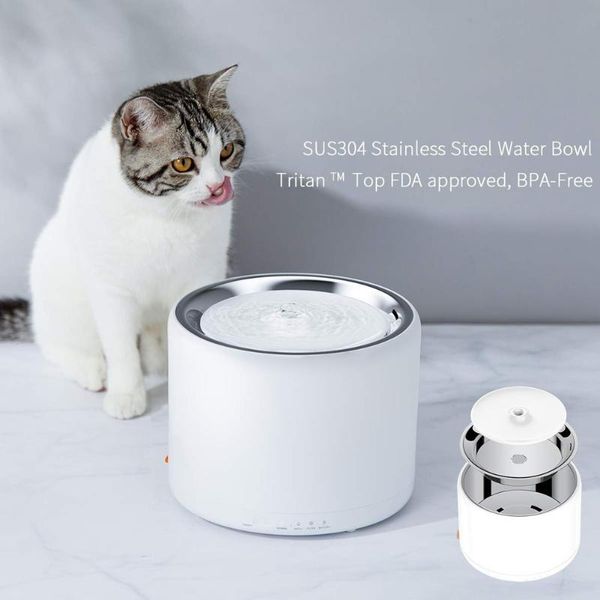 

cat water fountain stainless steel 1.35l automatic pet led auto-shut off pump bebedero gato dispenser bowls & feeders