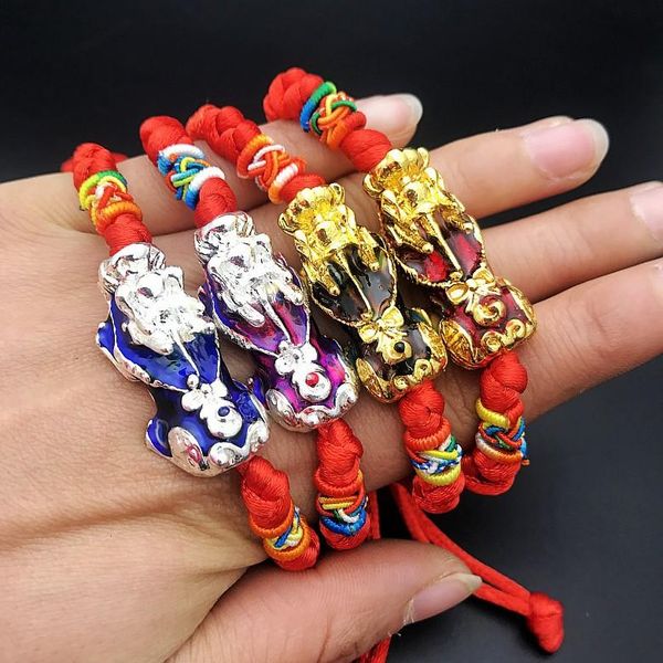 

link, chain lucky red rope bracelets pixiu gold color tibetan buddhist knot adjustable charm bracelet for women, Black