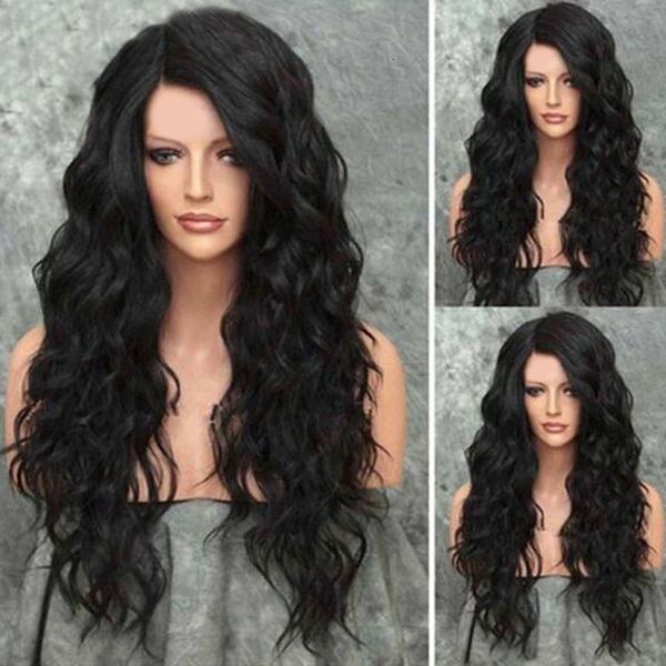 

fashionable wig beautiful goddess synthetic s lady long curly wig big wave, Black