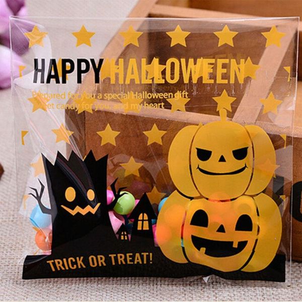 

gift wrap 100 pcs creative happy halloween cookie candy bread packaging bags self-adhesive plastic for biscuits snack baking package