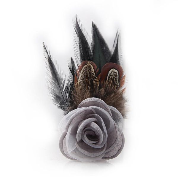 

pins, brooches handmade fabric cloth art flower feather brooch pin jewelry clothing wearing corsage decoration for women accessories luxury, Gray