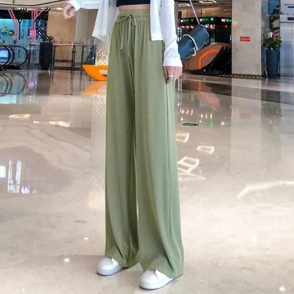 

women's pants & capris soft comfort women 2021 high waist casual summer slacks ice silk ankle-length long trousers female, Black;white
