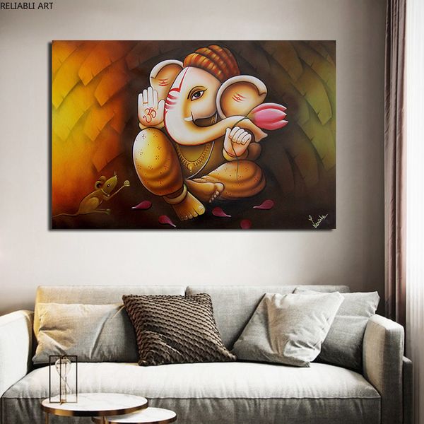 Lord Ganesha pintura decorativa cor de óleo indiano deus hindu religião arte Abstarct Cuadros Imprimir em Canvas Modern Home Decor