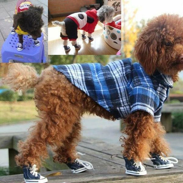 

dog apparel puppy pet cat denim shoes sport casual anti-slip boots sneaker 4pcs