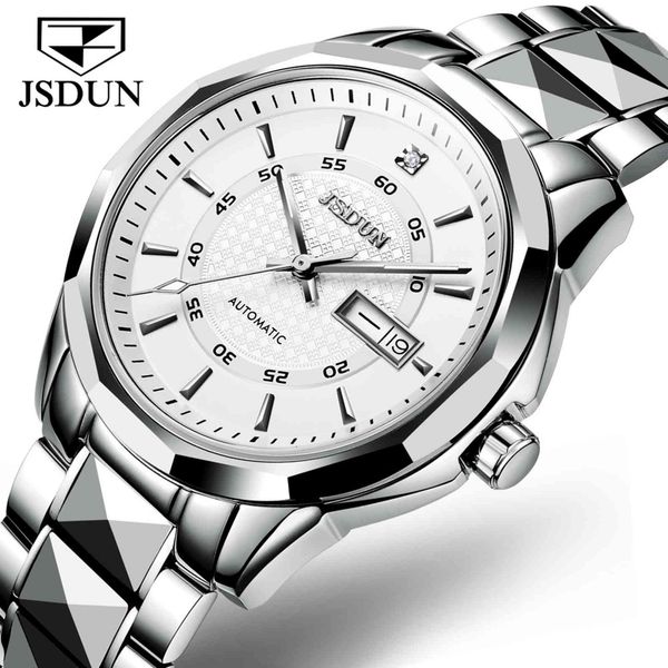 

jsdun 8014a luxury brand automatic mechanical luxury tungsten steel waterproof business mens watches, Slivery;brown
