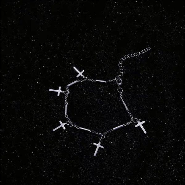 

link, chain ins soil cool hollow bear stainless steel bracelet titanium jump di cross female simple, Black