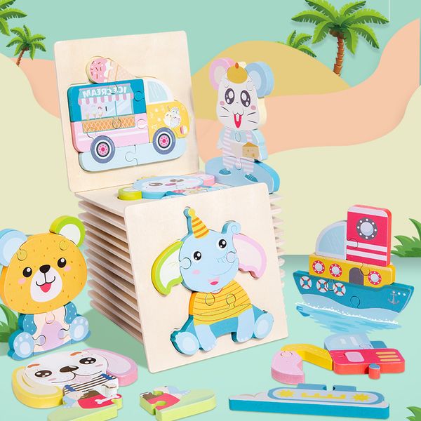 

children cartoon animal traffic three-dimensional puzzle geometry children wooden puzzle early education puzzle toys