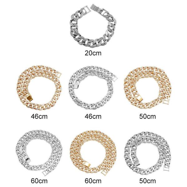 

chains cuban chain bracelet accessory miami gift jewelry bling long luxury paved rhinestones choker for rapper hip hop lovers women men, Silver