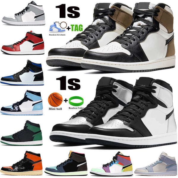 

new 1 high 1s mens basketball shoes dark mocha silver toe light smoke grey unc patent black metallic gold men women sneakers