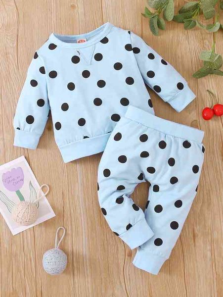 

baby polka dot print pullover & sweatpants she, Blue