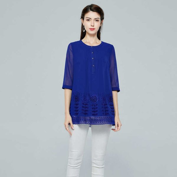 

women's blouses & shirts blouses blusas feminino summer fashion blue women flora leaves embroidery 3/4 sleeve casual vintage blouse pl, White