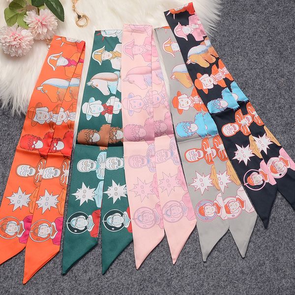

korean style silk scarf fashionable retro hair band small neckerchief headscarf professional decorations ribbon female scarf, Blue;gray